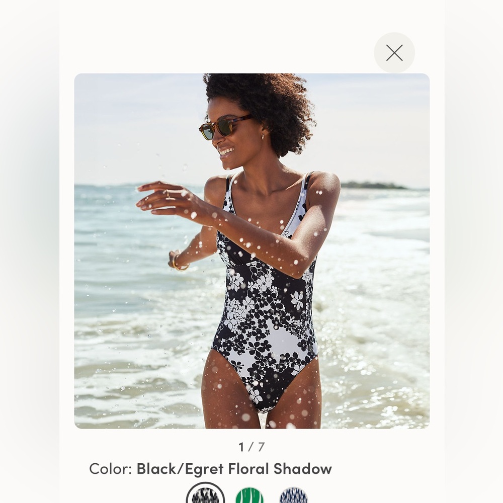 Lands End Black/Egret Floral shadow Swimsuit NWTs